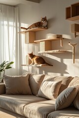 A cat sitting on a couch in a living room