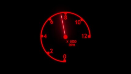 Abstract red neon electric car speedometer icon isolated animation. Circle speed control. Digital symbols at the speedometer technology animated on black background. - Powered by Adobe
