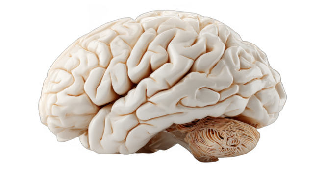 This image shows a detailed anatomical model of the human brain, useful for medical education and neuroscience research.