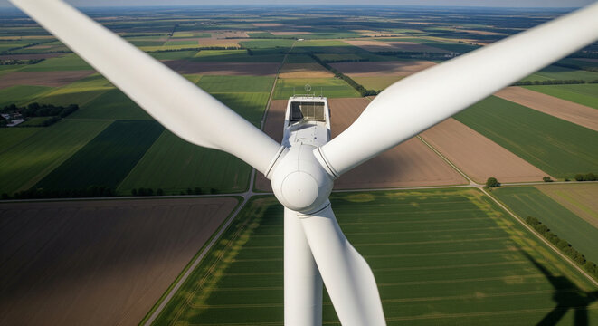 drone footage a close up Aerial view of wind turbine Rotating wind turbine