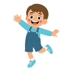 Cartoon boy jumping and waving