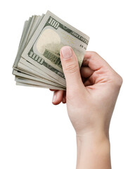 hand holding money in dollars with clipping path