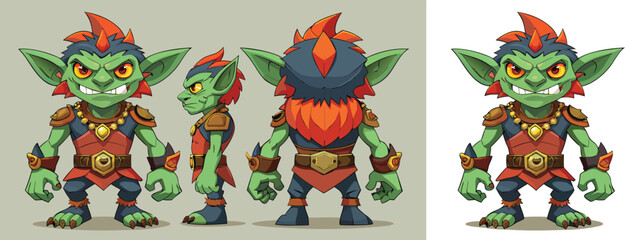 Meet Grok the Goblin! A mischievous character for your fantasy game or story, with detailed front, side, and back views for easy animation and design © merry