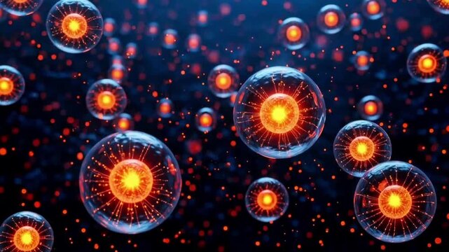 Watch vibrant, glowing cells come alive in this dynamic animation, perfect for showcasing groundbreaking research and medical innovation with a captivating visual experience