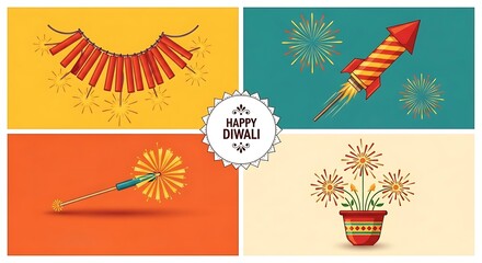 Colorful diwali celebration background with firecrackers and fireworks for the festival of lights creating a festive and joyful atmosphere for the holiday season