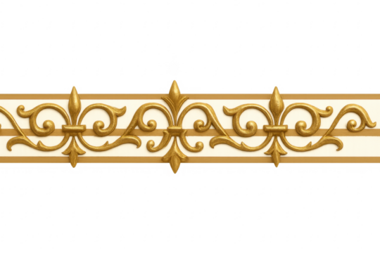 Golden fleur de lis ornate border on transparent background