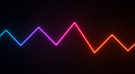 Vibrant multicolored neon zig zag line on a black background illuminates the screen