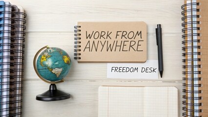 Work from Anywhere Desk Setup with Globe and Notebooks Inspiration