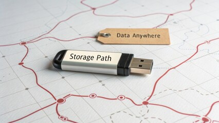 USB Flash Drive on Map Representing Data Storage and Accessibility