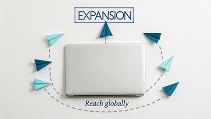 Expansion Concept with Paper Airplanes Around Modern Laptop