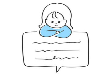 若い女性とメッセージのシンプルな線画イラスト
