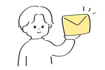 手紙を手に持っている男性のイラスト　メール　DM