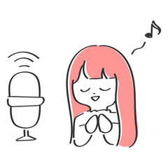 音声配信をする女性のイラスト　歌う　SNS 歌ってみた