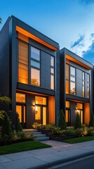 A row of modern homes on a residential street