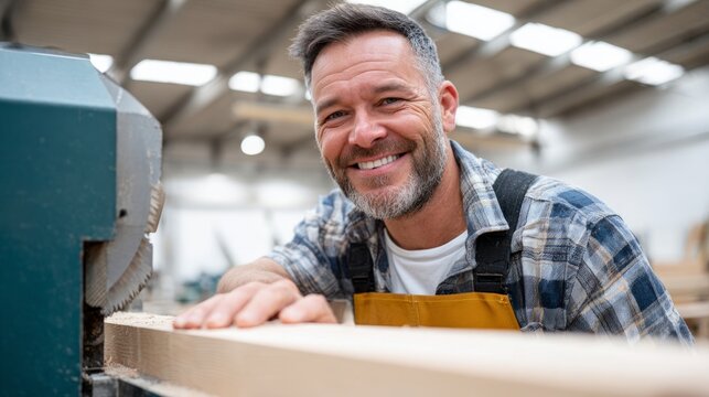 Man working in woodshop.