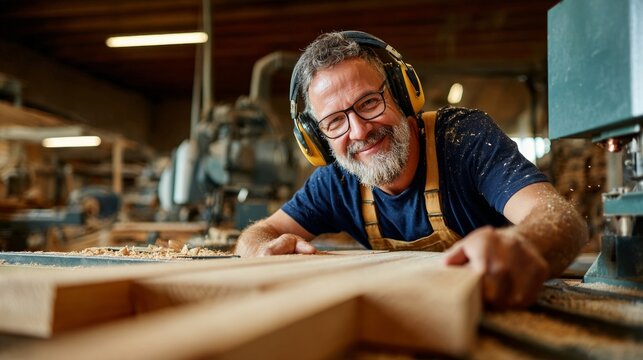 Man working in woodshop.