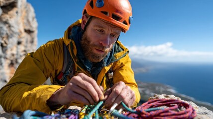 Man climbing mountain.