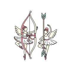 Vector art of two ballerinas with wings, one holding a bow and arrow