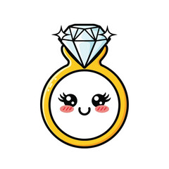 Vector art of cute cartoon diamond engagement ring with a happy face
