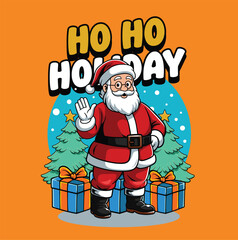 Cute Santa illustration with christmast gift box