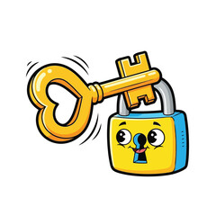 Vector art of cute cartoon padlock with a heartshaped key