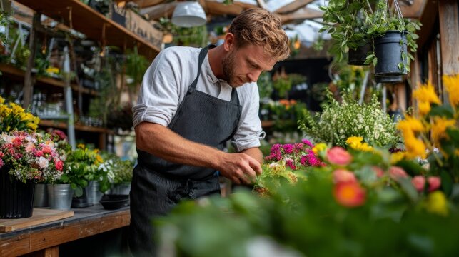 Man in florist shop - Powered by Adobe