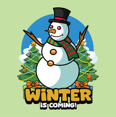 Cute illustration of Cheerful Snowman in Vintage Style