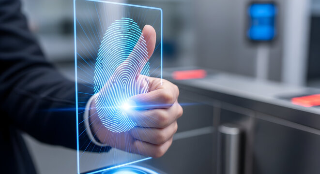 Modern biometric fingerprint scan for secure access and data protection - Powered by Adobe