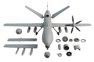 Exploded MQ-9 Reaper Drone Components – 3D Render, Transparent PNG
