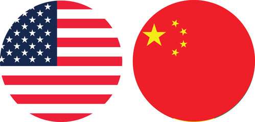 America and China Circular Flags Isolated on Transparent Background — Symbol of Global Power and Diplomatic Relations