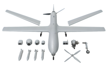 Exploded CAIG Wing Loong II Drone Components – 3D Render, Transparent PNG