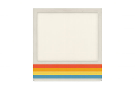 Vintage instant film empty frame template with rainbow stripes, transparent background, for retro nostalgia concepts