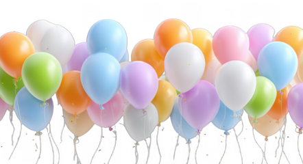 A cluster of colorful balloons floating in the air, suitable for various celebration and festive occasions.