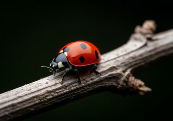 Fototapeta premium Tiny ladybug with bright red shell.