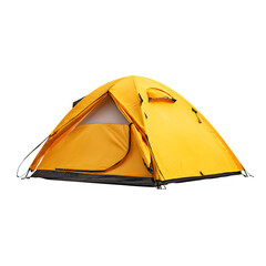 Tent nested inside another tent on snowy ground surrounded by green forest and mountains