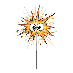 Vector art of exploding cartoon sparkler with surprised eyes