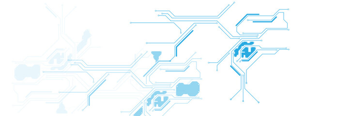 Technology blue circuit diagram on white background. electrical line on white engineering technology concept vector panorama background