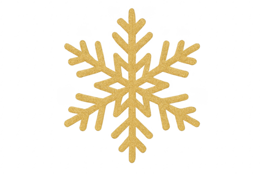 Golden glitter snowflake shining on transparent background