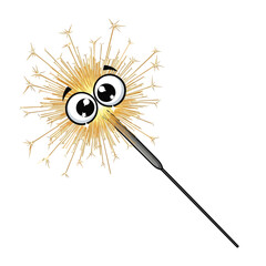 Vector art of funny cartoon sparkler with big eyes celebrating