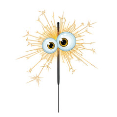 Vector art of a whimsical sparkler with cartoon eyes, isolated on a, creating a fun and festive holiday or celebration element