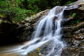 Beautiful Small Waterfall in Green Forest in jungle at Huay U-Mong Nature Trail Chiang Mai, Northern Thailand
