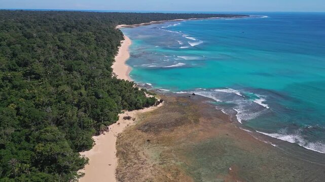 Aerial view of Plengkung Beach, Grajagan, Banyuwangi, Alas Purwo National Park, East Java, Indonesia