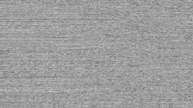 Monochromatic background featuring classic TV static noise, a glitch pattern representing signal loss, digital distortion, or data corruption