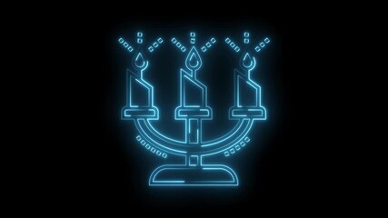 Glowing hanukkah menorah icon animation with light effect on a black background - Powered by Adobe