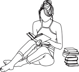 girl reading, education art, study concept, book illustration, knowledge design, student art, learning posture, creative study, academic drawing, minimal design
