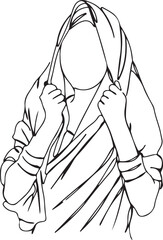 saree illustration, woman fashion, traditional wear, ethnic dress, cultural clothing, elegant woman, indian outfit, graceful posture, line art, feminine style