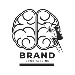 Brainstorming logo featuring a person with an idea