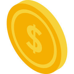 Golden Coin with Dollar Symbol Isometric Illustration Isolated on Transparent Background Finance and Wealth Concept