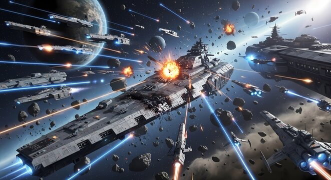 Epic Space Battle with Giant Starships and Plasma Beams