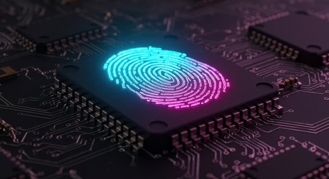 Biometric Security: Glowing Fingerprint on Microchip for Secure Access Control